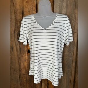 WHBM White and Black Striped Tee - size small